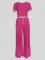 Ribbed contrasting round neck short sleeved pants set, two-piece set