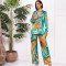 Retro geometric print lapel loose shirt autumn fashion versatile lace up