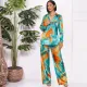 Retro geometric print lapel loose shirt autumn fashion versatile lace up