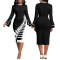 Fashion digital printed long sleeved round neck women's dress