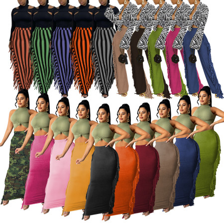 Women's high-quality brushed fabric, cute double-sided tassel half length skirt
