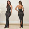 Fashion women's hot pressed diamond jumpsuit long skirt
