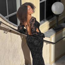 Autumn new fashionable and sexy long dress with European and American style temperament, slim fit and plush backless dress for women
