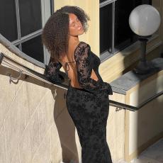 Autumn new fashionable and sexy long dress with European and American style temperament, slim fit and plush backless dress for women