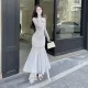 Temperament One Shoulder Mesh Micro Transparent Sexy Dress Ins Pure Desire Wind Spicy Girl Slimming Long Dress Female