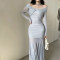 Temperament One Shoulder Mesh Micro Transparent Sexy Dress Ins Pure Desire Wind Spicy Girl Slimming Long Dress Female