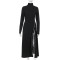 High neck zipper high slit long sleeved dress with elegant and sexy European and American style, slim fit long skirt for women