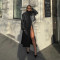 High neck zipper high slit long sleeved dress with elegant and sexy European and American style, slim fit long skirt for women