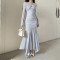 Temperament One Shoulder Mesh Micro Transparent Sexy Dress Ins Pure Desire Wind Spicy Girl Slimming Long Dress Female