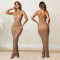 Fashion women's hot pressed diamond jumpsuit long skirt