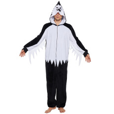 Factory direct sales of new Halloween adult white ghost plush hooded pajamas, horror ghost role-playing costume performance