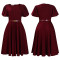 Round neck elegant waist cinching big swing bubble sleeves A-line dress