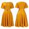 Round neck elegant waist cinching big swing bubble sleeves A-line dress