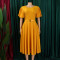 Round neck elegant waist cinching big swing bubble sleeves A-line dress