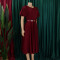 Round neck elegant waist cinching big swing bubble sleeves A-line dress