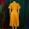 Round neck elegant waist cinching big swing bubble sleeves A-line dress