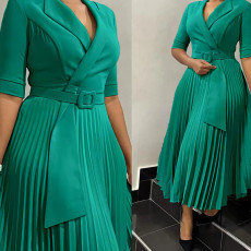 Autumn and winter new women's clothing OL fashion suit collar pleated waist cinched plus size dress