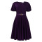 Round neck elegant waist cinching big swing bubble sleeves A-line dress