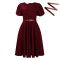 Round neck elegant waist cinching big swing bubble sleeves A-line dress