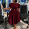 Round neck elegant waist cinching big swing bubble sleeves A-line dress