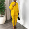 Autumn and winter fashion style solid color plus size V-neck long sleeved top and pants set