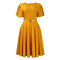 Round neck elegant waist cinching big swing bubble sleeves A-line dress