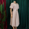 Round neck elegant waist cinching big swing bubble sleeves A-line dress
