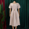 Round neck elegant waist cinching big swing bubble sleeves A-line dress
