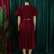 Round neck elegant waist cinching big swing bubble sleeves A-line dress