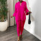 Autumn and winter fashion style solid color plus size V-neck long sleeved top and pants set