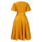 Round neck elegant waist cinching big swing bubble sleeves A-line dress