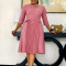 Solid color plus size fashionable pleated seven quarter sleeve cross-border women's dress