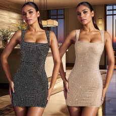 Fashion Women's Hot Diamond Hanging Neck Dress New
