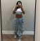 New washed distressed patchwork multi pocket pants, trendy straight leg low waist denim pants