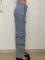 New washed distressed patchwork multi pocket pants, trendy straight leg low waist denim pants
