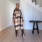 Long plaid long sleeved coat