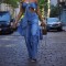Washed distressed patchwork bow wide leg pants with high waist and slimming design for women