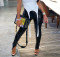 Women's button zipper hot selling hot selling, slit slim fit street shiny leather small foot leather pants
