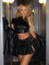 2024 new solid color A-line pleated skirt PU leather skirt sexy and fashionable half skirt  3COLORS
