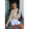 Comfortable casual solid color woolen cardigan contrasting short top sweater  6 COLORS