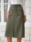Women's suede inspired mid length skirt with autumn and winter elastic waist pocket, A-line long work skirt with slit 3 COLORS