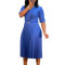 Women's 2024 new solid color V-neck fashionable temperament pleated African cross-border dress  BIG SIZE