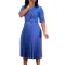 Women's 2024 new solid color V-neck fashionable temperament pleated African cross-border dress  BIG SIZE