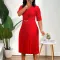 Women's 2024 new solid color V-neck fashionable temperament pleated African cross-border dress  BIG SIZE