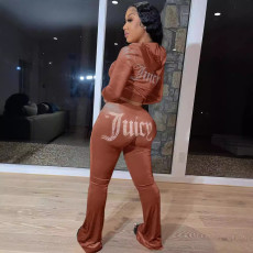 Autumn and winter new cross-border European and American women's clothing Amazon hot selling gold velvet rhinestone letter casual set