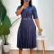 Women's 2024 new solid color V-neck fashionable temperament pleated African cross-border dress  BIG SIZE