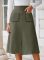 Women's suede inspired mid length skirt with autumn and winter elastic waist pocket, A-line long work skirt with slit 3 COLORS