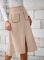 Women's suede inspired mid length skirt with autumn and winter elastic waist pocket, A-line long work skirt with slit 3 COLORS