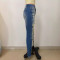 women's clothing Amazon straight leg personalized waist elastic cut fringe jeans