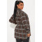 Casual plaid pocket button edging top long shirt